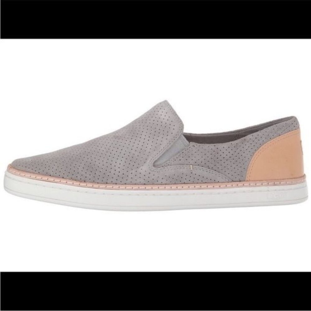 Ugg Adley Slip On Sneaker Perforated Suede White Wall Gray Size 8.5